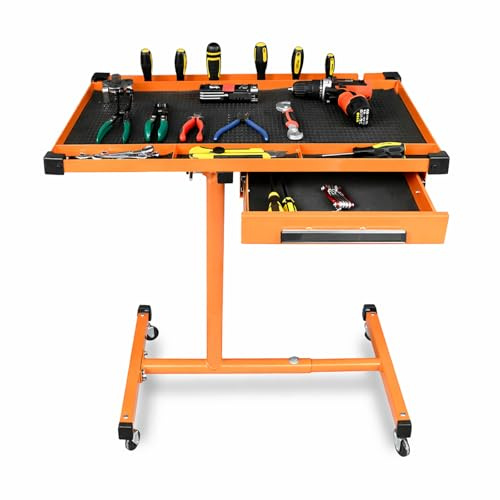 A A IN LT018 Heavy Duty Adjustable Work Table with Drawers, Rolling Tool Tray on Wheels of 220lbs Capacity, Mobile Service Tray for Mechanic