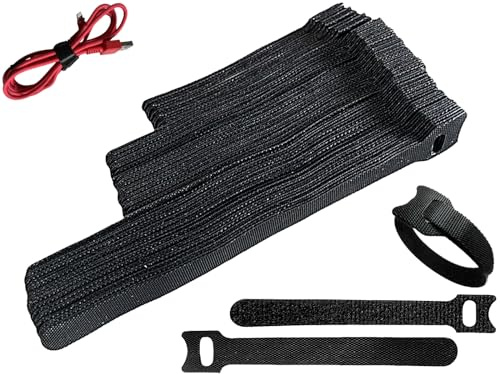 Hazarox 100x (10-20cm) Attaches de câble en Nylon réutilisable, 3 Tailles, Reglable Scratch Serre Câbles à Crochet et Boucle pour Attacher Les Câbles, PC et fils Électriques Noir