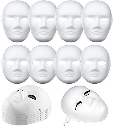 Csirnto 10 Piezas Máscara de Papel Blanco Máscara Blanca Bricolaje Máscara de Pulpa Mascara para Manualidades Pintar Máscara Pintada a Mano para Cosplay Careta Fiesta de Halloween
