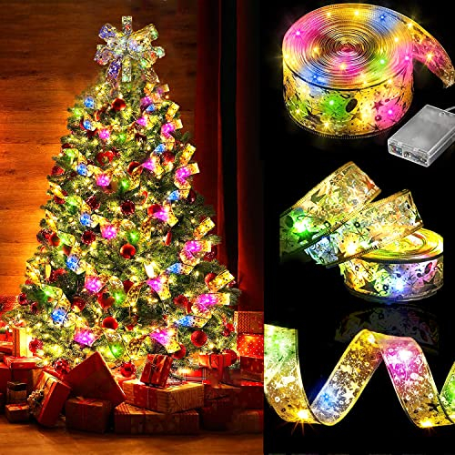 10 M 100 LED Lumières de Ruban de Sapin de Noël,Guirlandes Lumineuses à Ruban Brillant,Ruban Sapin Noël LED,Lumières de ruban de Noël,Arc en Dentelle DIY Décor Sapin Vacances Intérieur Extérieur