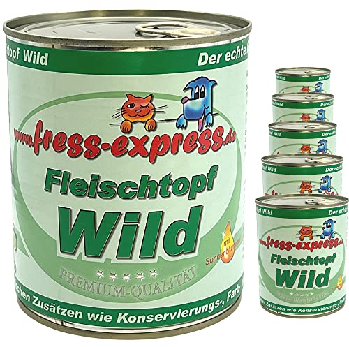 Fleischtopf - 6x800g - Nassfutter für Hunde - Getreidefrei - Alleinfuttermittel - Zuckerfrei - Ohne Konservierungsstoffe - Nassfutter Pur - Gesundes Hundefutter (Wildfleisch)