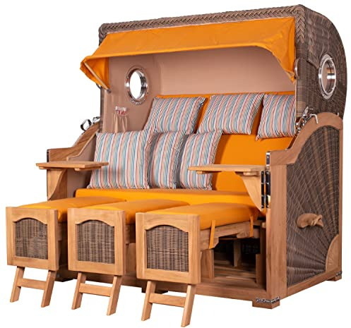 bene living Strandkorb-Set Ammersee 3-Sitzer Teak - PE grau - Modell 586 - Liftersystem