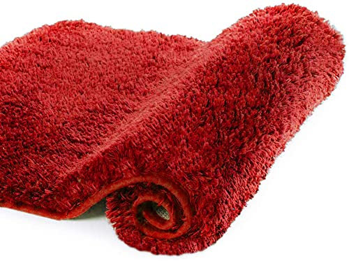 Reyox Badvorleger Maschinenwaschbare, Weiche Hochflor Badematte rutschfest, Mikrofasern Flauschig Badteppich für Badezimmer Rot 60 x 90 cm