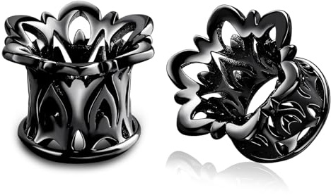 Stfery Ohrtunnel 10mm, 00G Tunnel Cool Ohrdehner Schwarz Ausgehöhlte Blume Trendy Plug Paar Ohren Schmuck