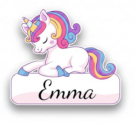 Personalisiertes Türschild Einhorn für Mädchen mit Wunschname | 20,5x17,5cm | als Aufkleber oder Schild | selbstklebend | für Kinderzimmer, Babyzimmer, Tür & Geschenkidee