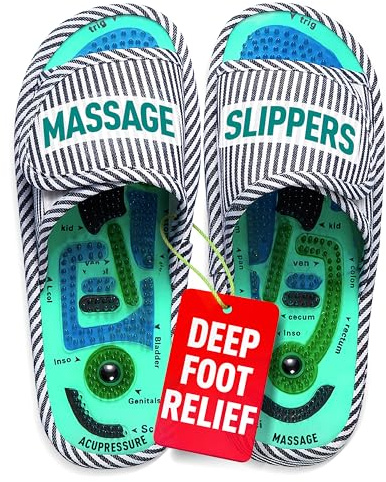 MEDISTELLAR akupunktur massagetofflor med magneter – Shiatsu fotmassage för smärtlindring i plantar fasciit, Vit/svart, 8.5-10 Women/7-8.5 Men