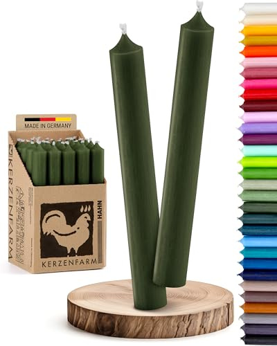 Stabkerzen 10 Stück Tafelkerzen durchgehend gefärbt Spitzkerzen für die Tisch-Deko zur Hochzeit Weihnachten & Party Farbe: Oliv-Grün/Olive Höhe:18cm