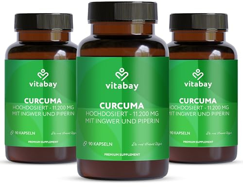 Vitabay Kurkuma Kapseln hochdosiert – 270 Vegane Tabletten | mit 500 mg Curcuma & Piperin – Kurkumin Extrakt – Curcumin Supplement – 1 Kapsel täglich