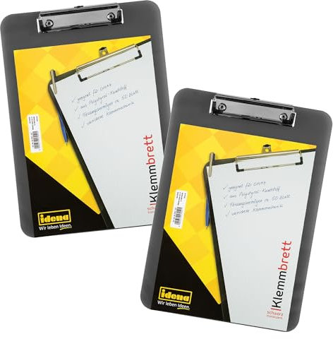 Idena 90194 - Appunti per DIN A4, 2 pezzi in nero traslucido, lavagna per scrittura con meccanismo di fissaggio nichelato