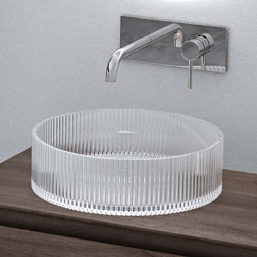 Sogood Lavabo à Poser Vasque en Verre Transparent Lave Mains Rond de Salle de Bains Petit Lave-Mains pour WC 40x40x12 cm Minerva01