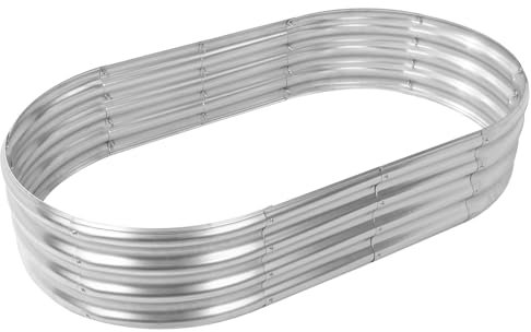TBMLC Oval Galvanized Planter Box, Raised Garden Bed - 60x32x12 Inches- Ideal for Outdoor Gardening and Planting of Vegetables Flowers Fruits Succulent Plants and Others (Silver, 5X2.7X1FT)