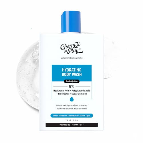 Chemist at Play Hydrating Body Wash | With 5% Hyaluronic Acid Bodywash for Intense Hydration | Reduces Flakes & Itchiness | For Dry Skin | Polyglutamic Acid & Hyaluronic Acid | For Women & Men | 236ml