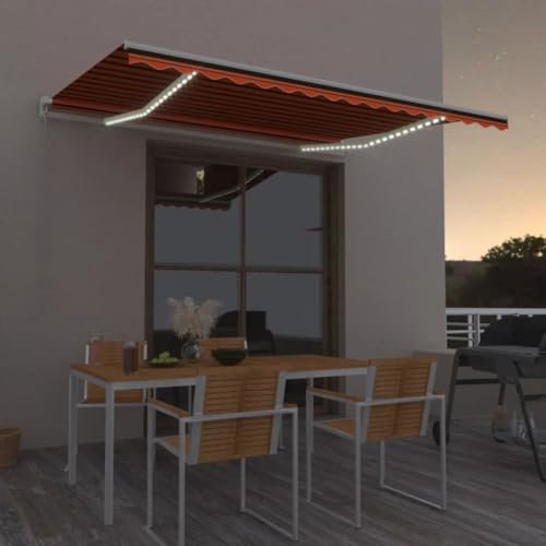 Gelenkarmmarkise Einziehbar, LAPOOH Sichtschutz Balkon, Balkon Markise, Seitenmarkise, Klemmmarkise, Sonnenvorhang, Balkonmarkisen, 400x300 cm Orange und Braun