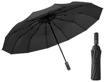 ATMRC Taschenschirme Regenschirme for Regen, 12 Knochen-Regenschirm, automatisch, schwarzer Kleber, faltbarer Sonnenschirm, sonniger Regen-Sonnenschutz Regenschirme (Size : Noir)