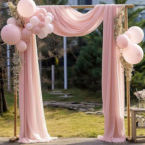 SYSUII Querbehang Freihanddeko,1 Stück 75 * 400cm Chiffon Tüll Foto Hintergrund Vorhang Hochzeitsbogen Drapierung Stoff Freihanddeko Dekoration für Hochzeit Fotografie Party Geburtstag Taufe -Rosa #3