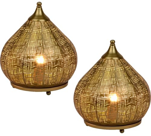2er Set Orientalische Tischlampe Jamiel edel aus Metall in Gold 28 cm