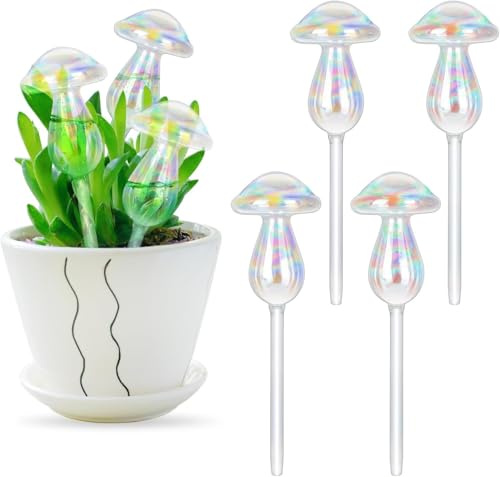 Sonhomay Pflanzenbewässerungszwiebeln, bunte Pilzform, Glas, Bewässerungskugeln, selbstbewässernde Spikes, Pflanzenbewässerungsgeräte