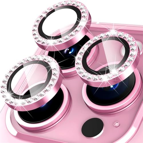 Oelrstfe Pellicola Fotocamera per iPhone 15 Pro/15 Pro Max,Posteriore Obiettivo Protezione Vetro Temperato,HD Trasparente Lente Schermo,Durezza 9H Anti-graffio Ultra Resistente Glitter Camera,Rosa