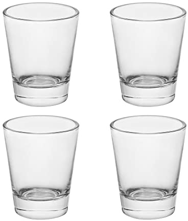 BTGLLAS Set of 4 Bulk Shot Glasses 1.85oz/55ml Clear Round Shot Glass Heavy Base, Rock Shot Glasses for Cocktails, Vodka, Espressos, Liqueurs, Tequila, Wine and Desserts (clear-4pcs)