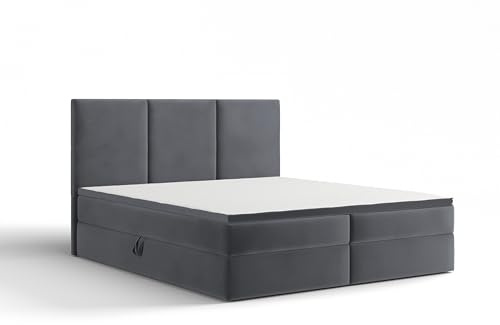 Extrasen Bett Boxspringbett 140x200 cm Polsterbett Mit 2 Matratzen 2 Bettkasten Stauraum Bettgestell Doppelbett Stoffbett Kopfteil Schmutzabweisend RIMI Graphit