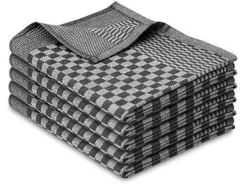 ZOLLNER 5er Set Geschirrtücher Baumwolle in 46x70 cm - super saugstarke und robuste Küchentücher – waschbar bis 60°C – in schwarz kariert - Gastronomiequalität - Oeko Tex® Zertifiziert