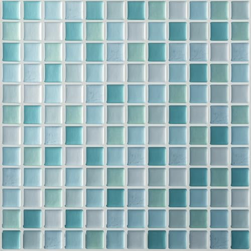 Hode 4 Stück Klebefliesen Küche 3D, Fliesenaufkleber Bad Grün Mosaik 23.6x23.6cm, Mosaikfliesen Selbstklebend, Selbstklebende Fliesen Folie Wasserdicht Wandfliesen Fliesenfolie
