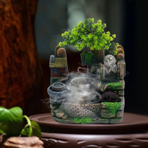 Zimmerbrunnen Tischbrunnen mit LED Beleuchtung Brunnen Steingarten Feng Shui Ornament Desktop Dekor für Büro, Schlafzimmer, Arbeitszimmer