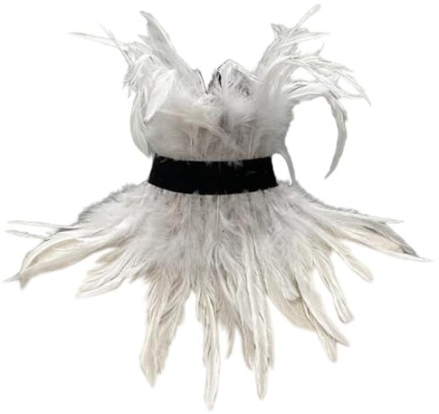 Blausky 1 Stück Gothic Feder Choker,Federschmuck Neck Wrap Kragen zur Federstola Halloween Kostüm Federhalsband Schalkragen Federkragen Federschal für Foto Requisite Cosplay Party,Weiß