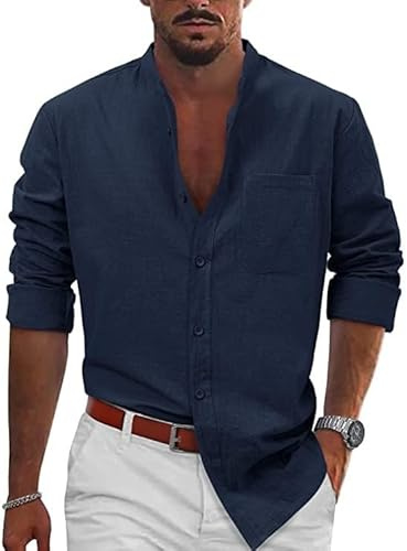 Uomo Camicia In Lino Elegante Manica Lunga Camicie Estiva No Stiro Traspirante Bluse Cotone Casual Firmata Coreana Camicia Spiaggia Botton Down Taglie Forti Comode Camicia Da Lavoro Per Le Vacanze