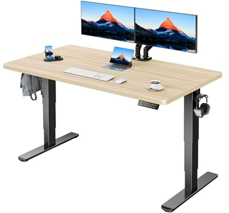 HUANUO Höhenverstellbarer Schreibtisch 140 x 70 cm Elektrisch Schreibtisch Höhenverstellbar 60-125cm, 3 Stufen-Beine-Design mit 120kg Tragfähigkeit & 2-Motor