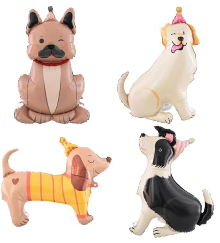 QINQINZIJIN 4 Stück Hund Folienballon, XXL Hunde Luftballon Tiere Ballons, Stehend Hunde Folienballon, Tiere Luftballon Geburtstag, für Baby Shower Kindergeburtstag Tiere Thema Party Deko