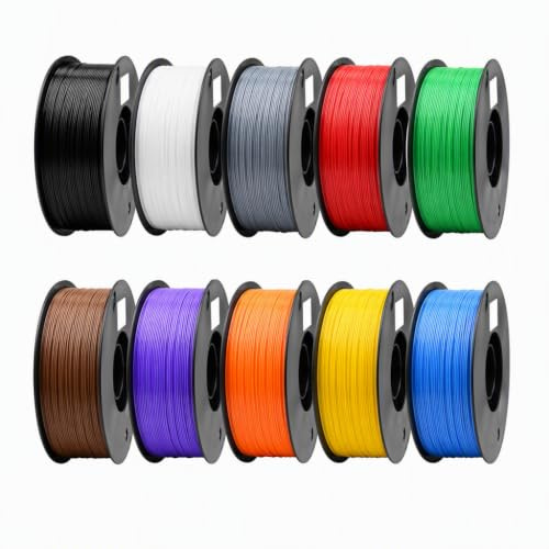 YUANEANG Lot de 10 rouleaux de filament ABS pour imprimante 3D, précision dimensionnelle +/- 0,03 mm, bobine de 1 kg, 1,75 mm, compatible avec la plupart des imprimantes 3D, noir, blanc, bleu, rouge