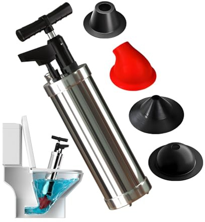 Stura WC con 4 Ventosas, Sturalavandini a Pressione con Barometro, Pompa Stura Scarichi a Pressione, Stura WC ad Aria Compressa, Sblocco Rapido, per WC Lavello Pavimento Lavabo