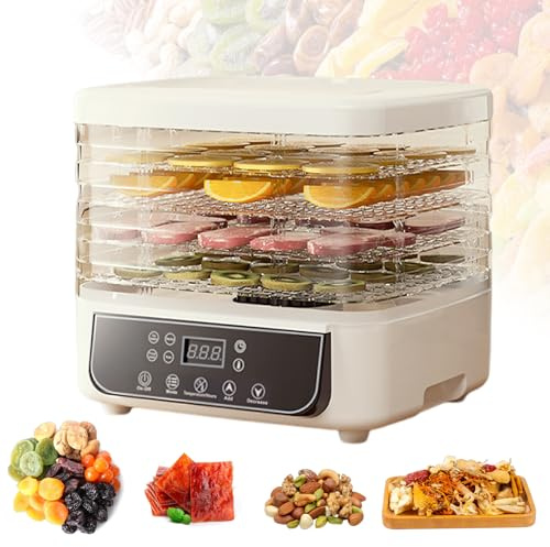 5 Tier Food Dehydrator Machine with Adjustable Temperature and Timer | Fruit and Meat Dryer with Preset Modes for Preparing Dried Snacks, Jerky and Preserved Foods in Home Kitchens