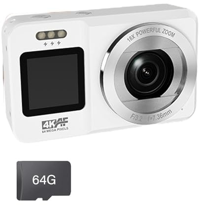 Zoom numérique 18X Résolution 4K 64MP Double écran Appareil photo compact portable pour étudiants Photographie en plein air Compacts Caméra étudiante
