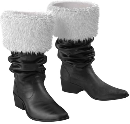 Stivali da donna con tacco di Babbo Natale, tinta unita, stivali invernali foderati in pile, stivali da neve termici per travestimenti, calzature per cosplay, Nero , 40 EU