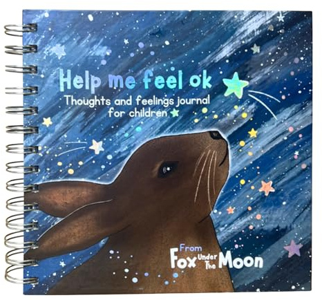 Fox Under The Moon barnkänslor journal, inbunden spiralbunden, 50 dagliga pålägg med uppmärksamma målarboksidor, holografiskt silverfolieskydd, åldrarna 3-11