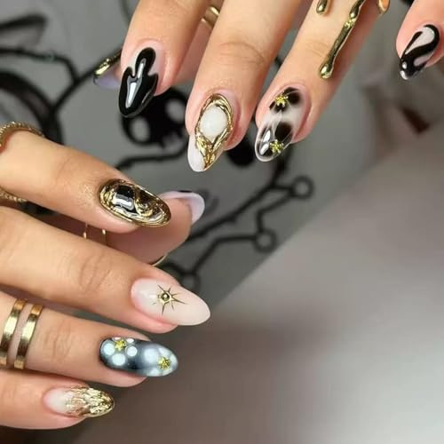 24 Pcs French False Nails - Press On Nails - Full Cover Nude Black Pearl French Tip Stick On Nails - French Fake Nails for Women and Girls - Nail Art