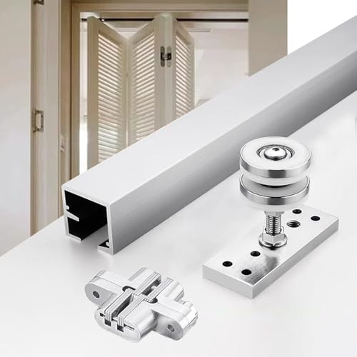 Vibeo Schiebetürbeschlag Dreiflügelige Falttürbeschläge Ohne Bodenschiene, Falttür-Schienensystem für Kleiderschränke, Aluminium-Schiebetürschiene für Küche und Schrank(69in/175cm)
