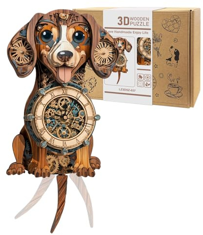 Cutywood Holzpuzzle Uhr, 3D Holzpuzzle Erwachsene, Dackel Uhr | 3D Holzpuzzle/3D Wooden Puzzle/Funktionale Uhr/39.7 cm*20.2 cm/Schreibtisch/Wand Wohndeko/Geschenke für Freunde/Familien