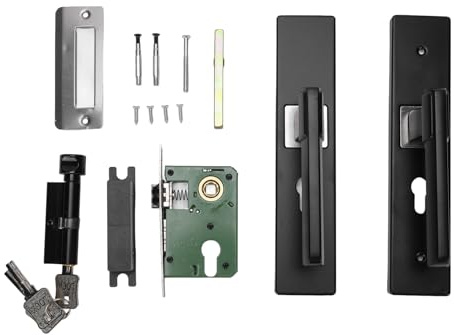 Juqrelith Manilla de Puerta Interior con Cerradura, Aceró y Aleación de Aluminio, Panel Reforzado y Rodamientos Silenciosos, Color Negro - Operación Suave y Silenciosa, Ideal para Baños y