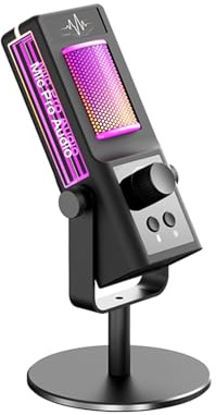 POENVFPO Spelmikrofon, Dator USB-mikrofon RGB-mikrofon med Stativ, Brusreducering för Livestreaminginspelning Av Karaoke