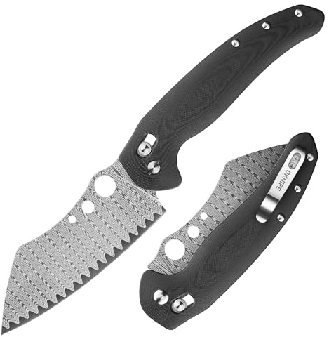 OKNIFE Sentry R1 Damascus Folding Chef Knife, 4.61'' Damascus Steel Blade Foldable Kitchen Knife, Portable BBQ Knife with G10 Handle, Outdoor Survival Camping, Suitable for Men and Women (Black)
