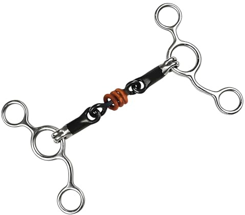 wkao 14,5 cm Doppelgelenktrense Westernpferd Gebiss mit drei Kupferringen Edelstahl Flexible Kontrolle