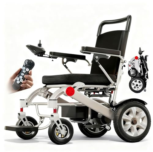 ZQHQKJ Elektrorollstuhl mit Fernbedienung, geländetauglich – Faltbarer Elektrorollstuhl mit langer Reichweite 25/35 km, 500W Motor, bis 150 kg, elektromagnetische Bremsen,12ah