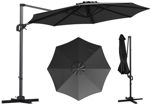 COSTWAY Sonnenschirm Alu 300 x 300 cm, Ampelschirm mit Kurbel, Anthrazit | 360° drehbar, Neigungswinkel stufenlos verstellbar, großer Gartenschirm, Terrassenschirm, Marktschirm für Garten, Terrasse