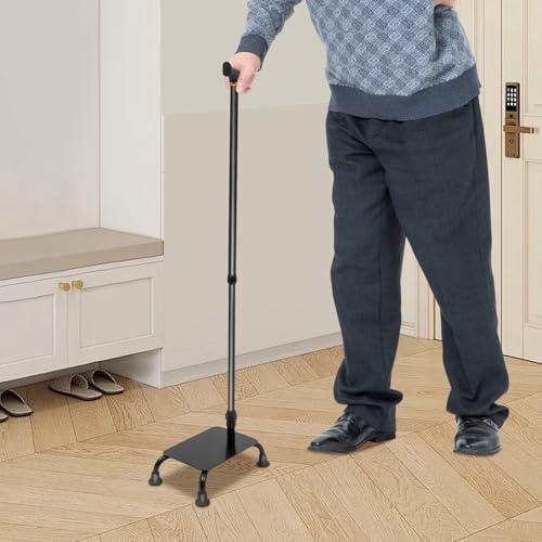 Treppensteiger Gehhilfe 2-in-1, Treppensteigstock mit halber Stufenhöhe 7,5cm, höhenverstellbar 85-105cm, Gehstock, Starke Stabilität 150kg, Gehhilfe für Treppen und Gehen, 4 Füße, Standhilfe