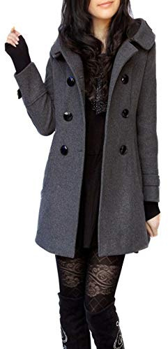 ClairSue dam vinter höst kappa stegjacka huvjacka övergångsjacka Trenchcoat tvådelat yllekappa klädd parkas coat Outwear svart