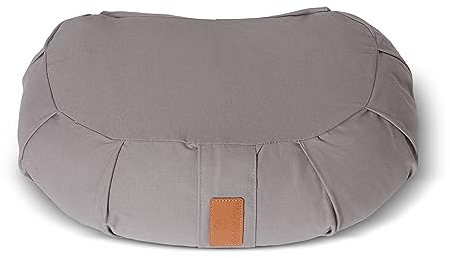 #DoYourYoga Zafu Halbmondkissen »Ganesh« mit Bio-Buchweizenschalen (KBA) waschbarer Bezug | 45 x 30 x 14 cm | Meditations-, Sitz-, Rondokissen für Yin Yoga | Dunkelgrau