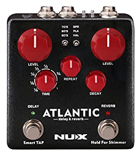 Nux NDR-5 Atlantic Delay und Reverb Pedal, Core Image Technology (Smart-TAP-Funktion, 3 Delay-Effekte, TRS-Eingang, Stereo-Ausgang, USB-Anschluss für Firmware-Updates, 9 V DC Netzteil), Schwarz